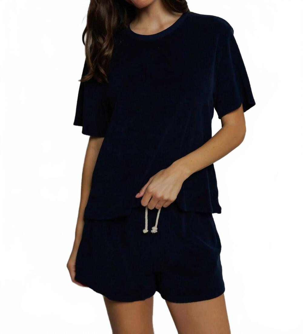 NEW PERFECTWHITETEE donny loop terry crew tee in navy